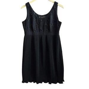 MariAnna Petite Dress Black Sleeveless Beaded Accordion Pleated Dress, - Size 8